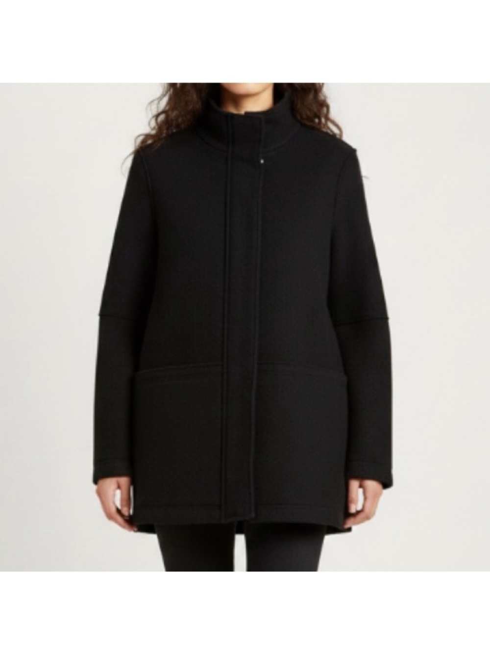 Halogen Wool Coat Size XL Black Zip Up and Snap Button Closure Slight A-Line Cut